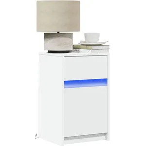 Vidaxl armoires de chevet et lumières led 2pcs blanc bois d'ingénierie pas cher
