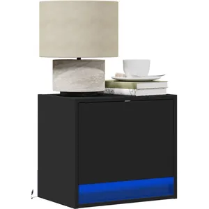 vidaXL Table de chevet murale avec lumières LED noir pas cher