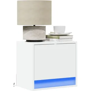 vidaXL Table de chevet murale avec lumières LED blanc pas cher