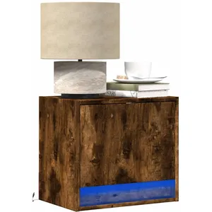 vidaXL Table de chevet murale avec lumières LED chêne fumé pas cher
