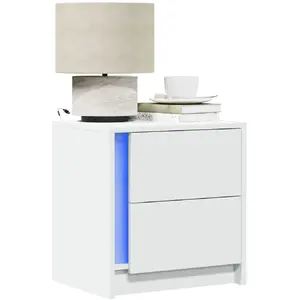 vidaXL Armoires de chevet et lumières LED 2pcs blanc bois d'ingénierie pas cher