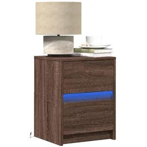 vidaXL Armoire de chevet et lumières LED chêne marron bois ingénierie pas cher