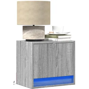 vidaXL Tables de chevet murales avec lumières LED 2 pcs sonoma gris pas cher