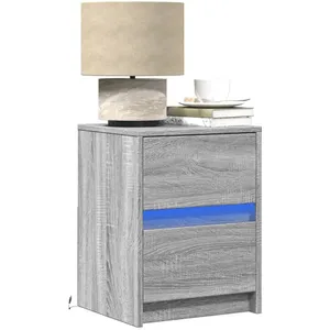 vidaXL Armoires de chevet et lumières LED 2 pcs sonoma gris pas cher