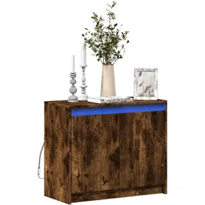 vidaXL Buffet avec LED chêne fumé 72x34x61 cm bois d'ingénierie pas cher