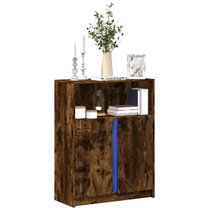 vidaXL Buffet avec LED chêne fumé 77x34x100 cm bois d'ingénierie pas cher