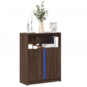 vidaXL Buffet avec LED chêne marron 77x34x100 cm bois d'ingénierie pas cher