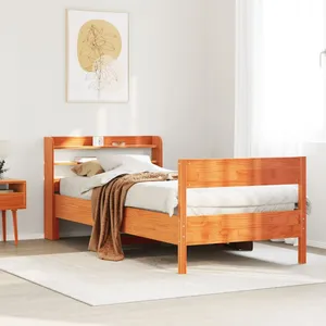 vidaXL Cadre de lit sans matelas cire marron 75x190 cm bois pin massif pas cher