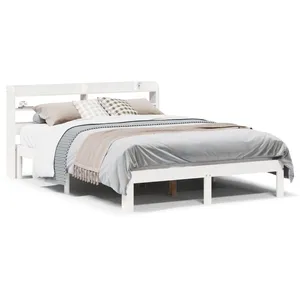 vidaXL Cadre de lit avec tête de lit blanc 120x190 cm bois pin massif pas cher