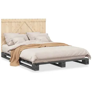vidaXL Cadre de lit avec tête de lit gris 140x200 cm bois pin massif pas cher