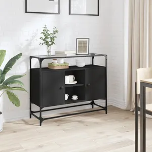vidaXL Buffet avec dessus en verre noir 98x35x81 cm bois d'ingénierie pas cher