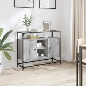 vidaXL Buffet avec dessus en verre sonoma gris bois d'ingénierie pas cher