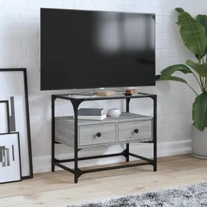 vidaXL Meuble TV avec dessus en verre sonoma gris bois d'ingénierie pas cher