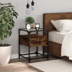 vidaXL Table de chevet chêne fumé 40x40x55 cm bois d'ingénierie pas cher