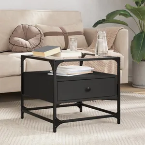 vidaXL Table basse avec dessus en verre noir 50x50x45 cm acier pas cher