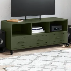 vidaXL Meuble TV vert olive 100,5x39x43,5 cm acier laminé à froid pas cher