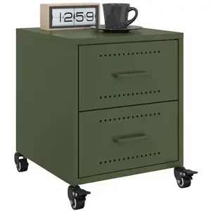 vidaXL Vidaxl Tables De Chevet 2 Pcs Vert Olive 36x39x43,5 Cm Acier pas cher