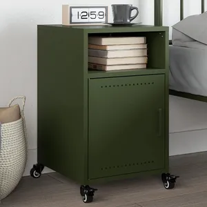 vidaXL Table de chevet vert olive 36x39x59 cm acier pas cher