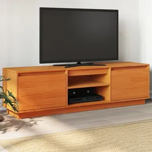 vidaXL Meuble TV cire marron 140x35x40 cm bois pin massif pas cher