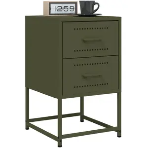 vidaXL Tables de chevet 2 pcs vert olive 36x39x60,5 cm acier pas cher