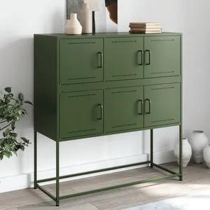 vidaXL Vidaxl Buffet Vert Olive 100,5x39x107 Cm Acier pas cher