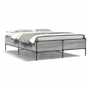 VIDAXL Bedframe bewerkt hout metaal grijs sonoma eiken 150x200 cm3279795 pas cher