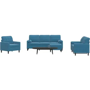 vidaXL Ensemble de canapés 4pcs et coussins et traversins bleu velours pas cher