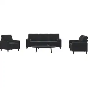 vidaXL Ensemble de canapés 3pcs et coussins et traversins noir velours pas cher