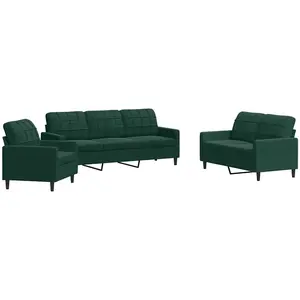 vidaXL Ensemble de canapés 3 pcs avec coussins Vert foncé Velours