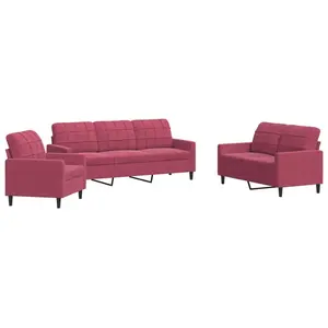 vidaXL Ensemble de canapés 3 pcs avec coussins Rouge bordeaux Velours pas cher