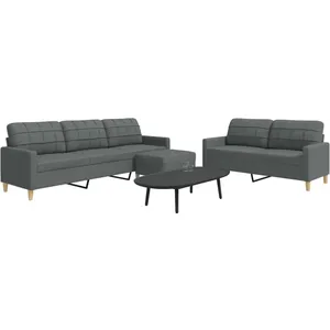 vidaXL Ensemble de canapés 3 pcs avec repose-pied gris foncé tissu