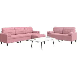 vidaXL Ensemble de canapés 3pcs et coussins et traversins rose velours pas cher