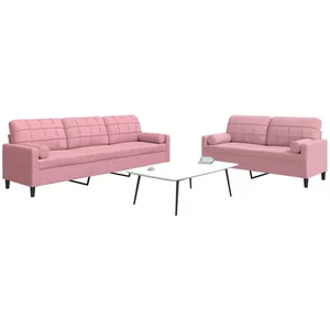 vidaXL Ensemble de canapés 2pcs et coussins et traversins rose velours pas cher