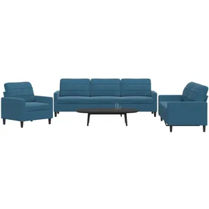 vidaXL Ensemble de canapés 3 pcs avec coussins Bleu Velours pas cher