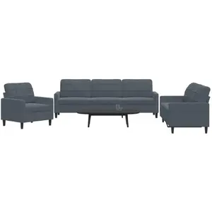 vidaXL Ensemble de canapés 3 pcs avec coussins Gris foncé Velours pas cher