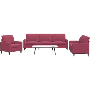 vidaXL Ensemble de canapés 3 pcs avec coussins Rouge bordeaux Velours pas cher