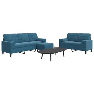 vidaXL Ensemble de canapés 3pcs et coussins et traversins bleu velours pas cher