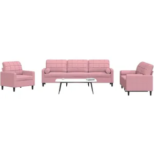 vidaXL Ensemble de canapés 3pcs et coussins et traversins rose velours pas cher