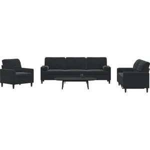vidaXL Ensemble de canapés 3pcs et coussins et traversins noir velours pas cher