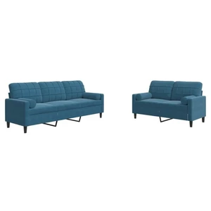 vidaXL Ensemble de canapés 2pcs et coussins et traversins bleu velours pas cher