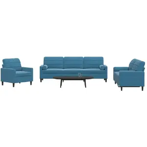 vidaXL Ensemble de canapés 3pcs et coussins et traversins bleu velours pas cher