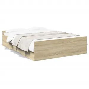 vidaXL Cadre de lit et tiroirs chêne sonoma 140x190 cm bois ingénierie pas cher