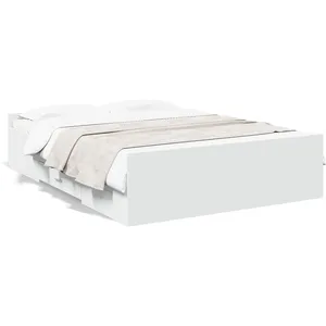 vidaXL Cadre de lit avec tiroirs blanc 135x190 cm bois d'ingénierie pas cher