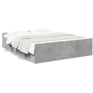 vidaXL Cadre de lit à tiroirs gris béton 150x200 cm bois d'ingénierie pas cher