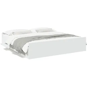 vidaXL Cadre de lit avec tiroirs blanc 200x200 cm bois d'ingénierie pas cher