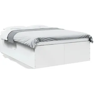 vidaXL Cadre de lit blanc 135x190 cm bois d'ingénierie pas cher