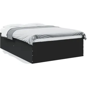 vidaXL Cadre de lit noir 135x190 cm bois d'ingénierie pas cher