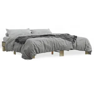 VidaXL Bedframe bewerkt hout metaal sonoma eikenkleurig 200x200 cm3280218 pas cher