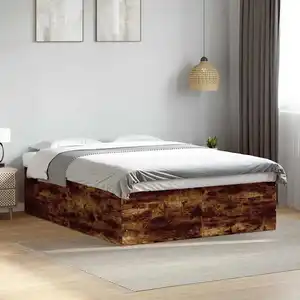 vidaXL Cadre de lit chêne fumé 150x200 cm bois d'ingénierie pas cher
