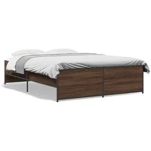vidaXL Cadre de lit chêne marron 140x190 cm bois d'ingénierie et métal pas cher
